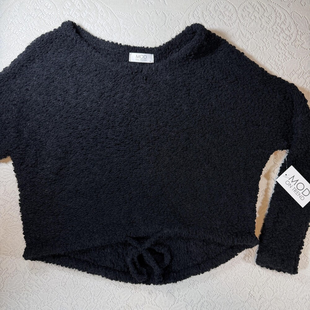 MOD On Trend Sweater Womens Medium Black Drawstring Hem Dolman Sleeve Pullover